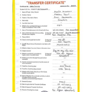 Transfer Certificate - Bright Campus & Bright International School