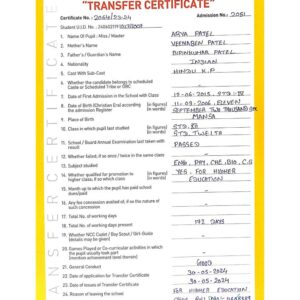 Transfer Certificate - Bright Campus & Bright International School